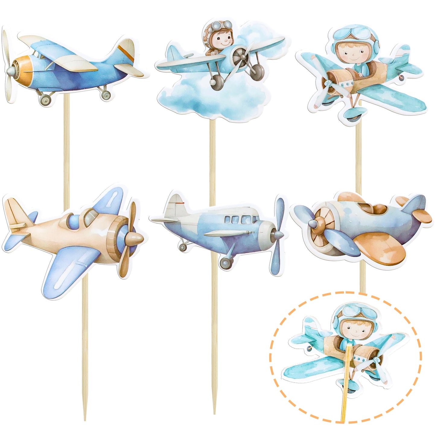 Gyufise Air  Cupcake Toppers, 36Pcs Paper Decorations, 2.4x3.9 inches, Blue, Ideal for   Theme Baby Shower or Kids Birthday Party