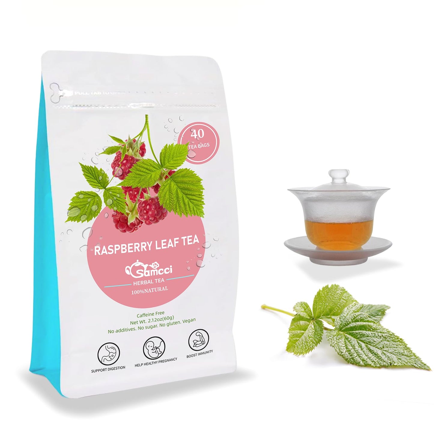 Samcci - Raspberry Leaf Tea Bag  40 Teabags - Natural Maternity Use Tea - Pure Red Raspberry Leaf Herbal Tea - Help Childbirth & Support Menstrual - Non-Gmo - Energy Blend-Free