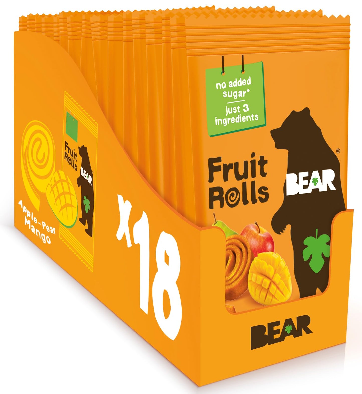 BEAR Real Fruit Snack Rolls - Gluten Free, Vegan, and Non-GMO - Mango - Healthy School And Lunch Snacks For Kids And Adults, 0.7