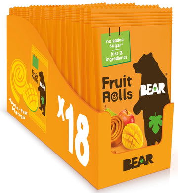 BEAR Real Fruit Snack Rolls - Gluten Free, Vegan, and Non-GMO - Mango - Healthy School And Lunch Snacks For Kids And Adults, 0.7