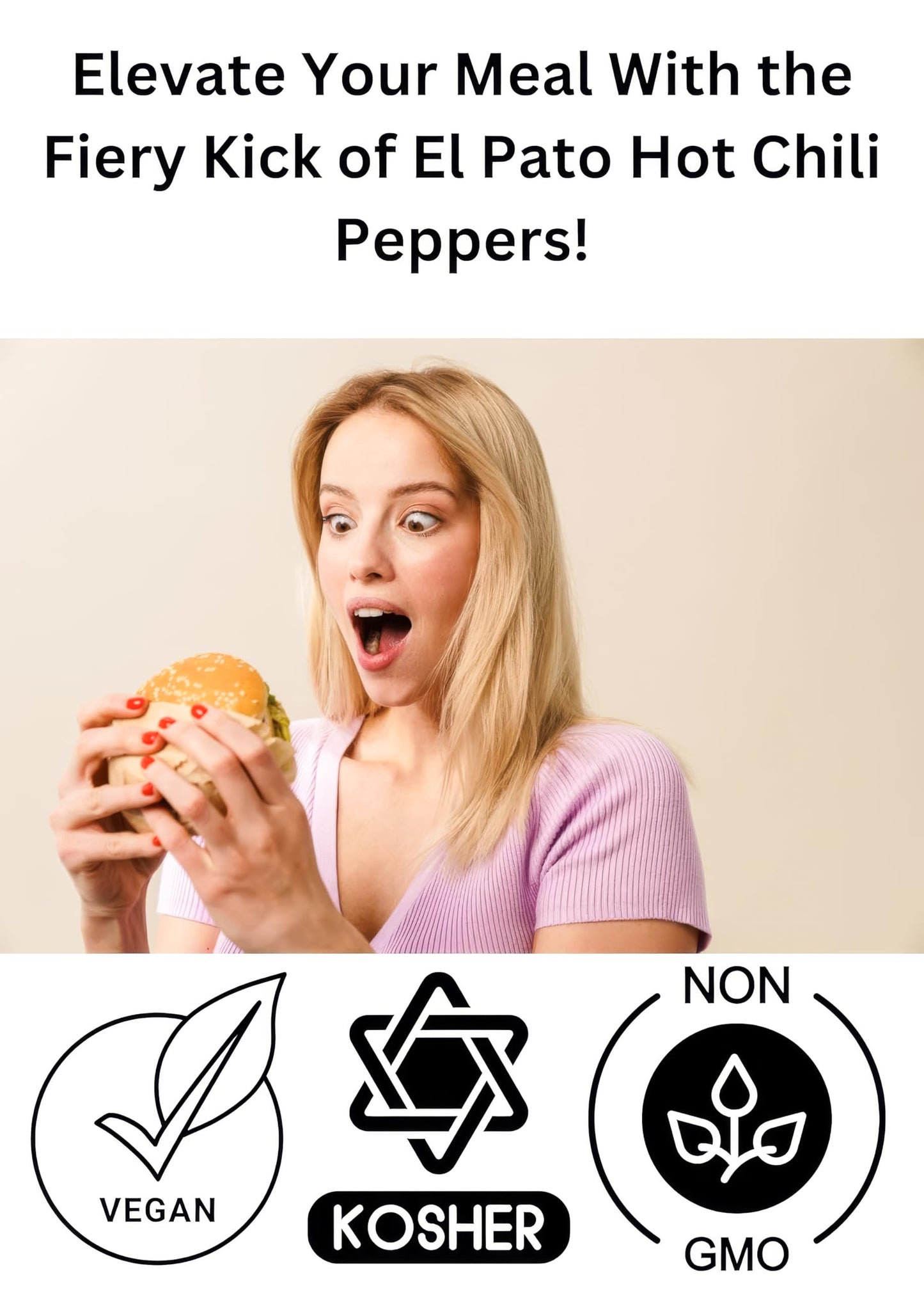 El Pato Hot Chili Peppers 12Oz Pickled Yellow Chili Peppers 340G Kosher