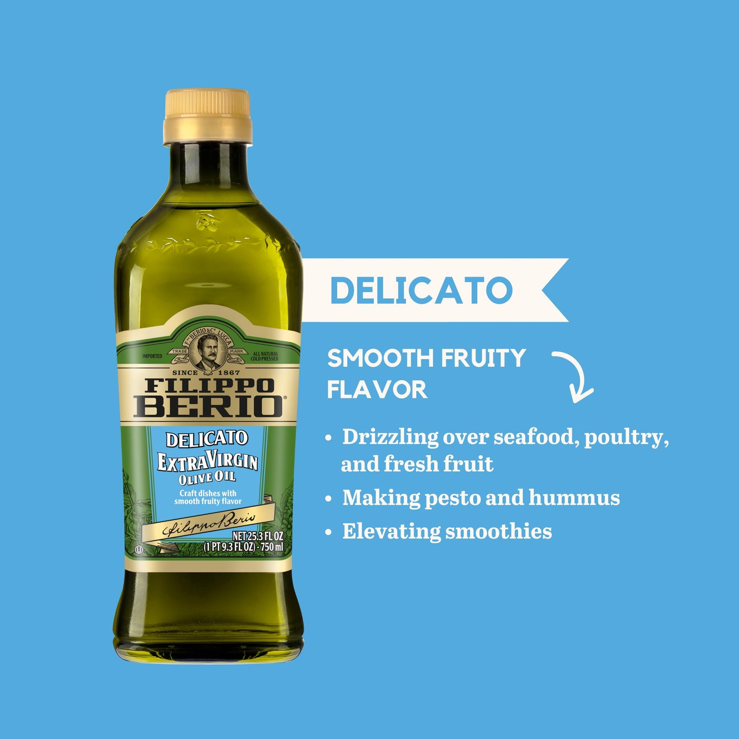 Filippo Berio Extra Virgin Olive Oil, Delicato, 25.3 Ounce Rpet Bottle