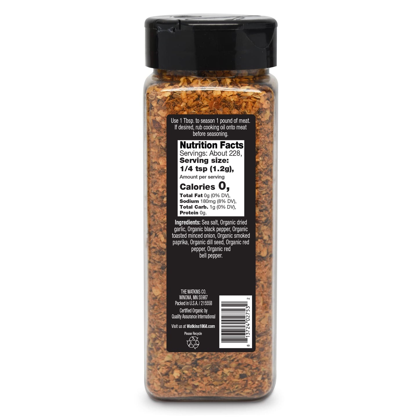 Watkins Organic Steak Seasoning, 9.6 oz, 1-Pack, Perfect for Grilling and Cooking
