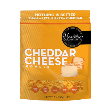 Healthier Comforts Cheddar Cheese Powder (7 oz) | Premium Yellow Cheddar | Batch Tested Gluten Free, Kosher, No Artificial Dyes 