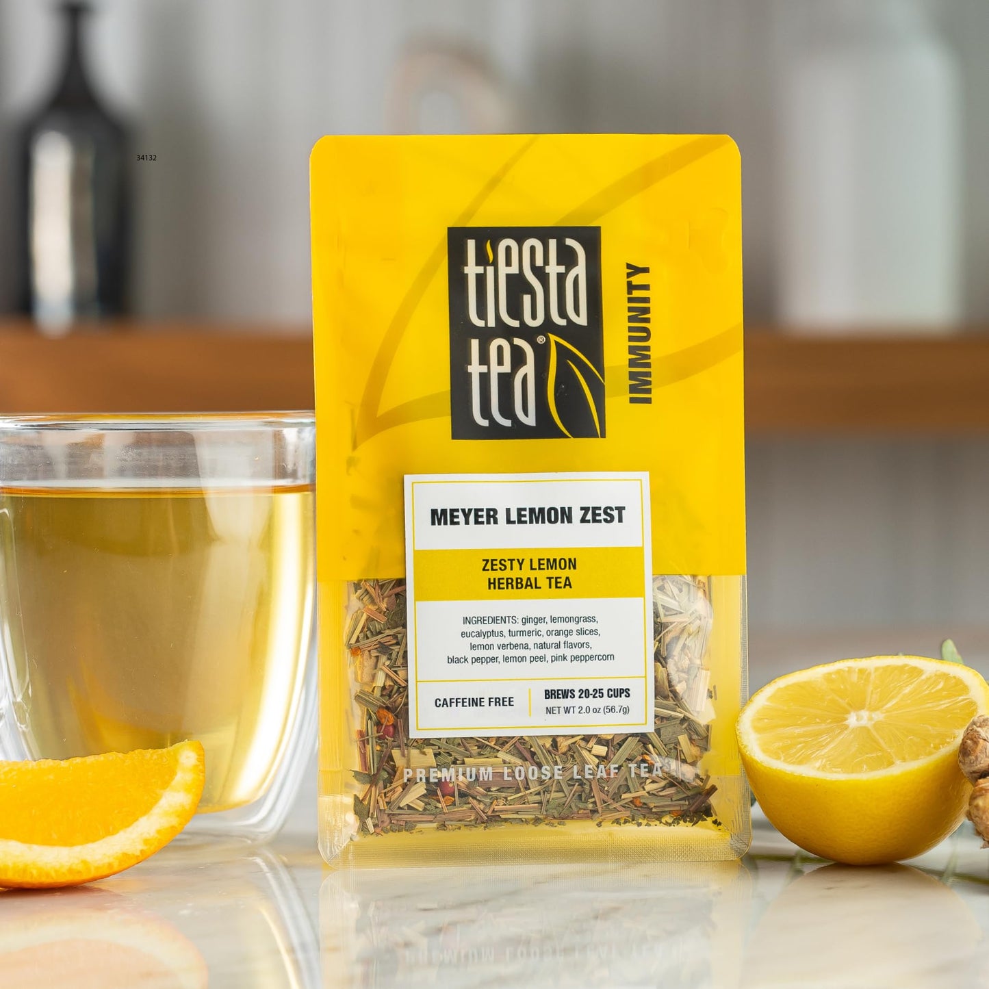 Tiesta Tea Meyer Lemon Zest Loose Leaf Herbal Tea - Caffeine-Free, Makes Hot or Iced, 2oz Resealable Pouch, Up to 25 Cups