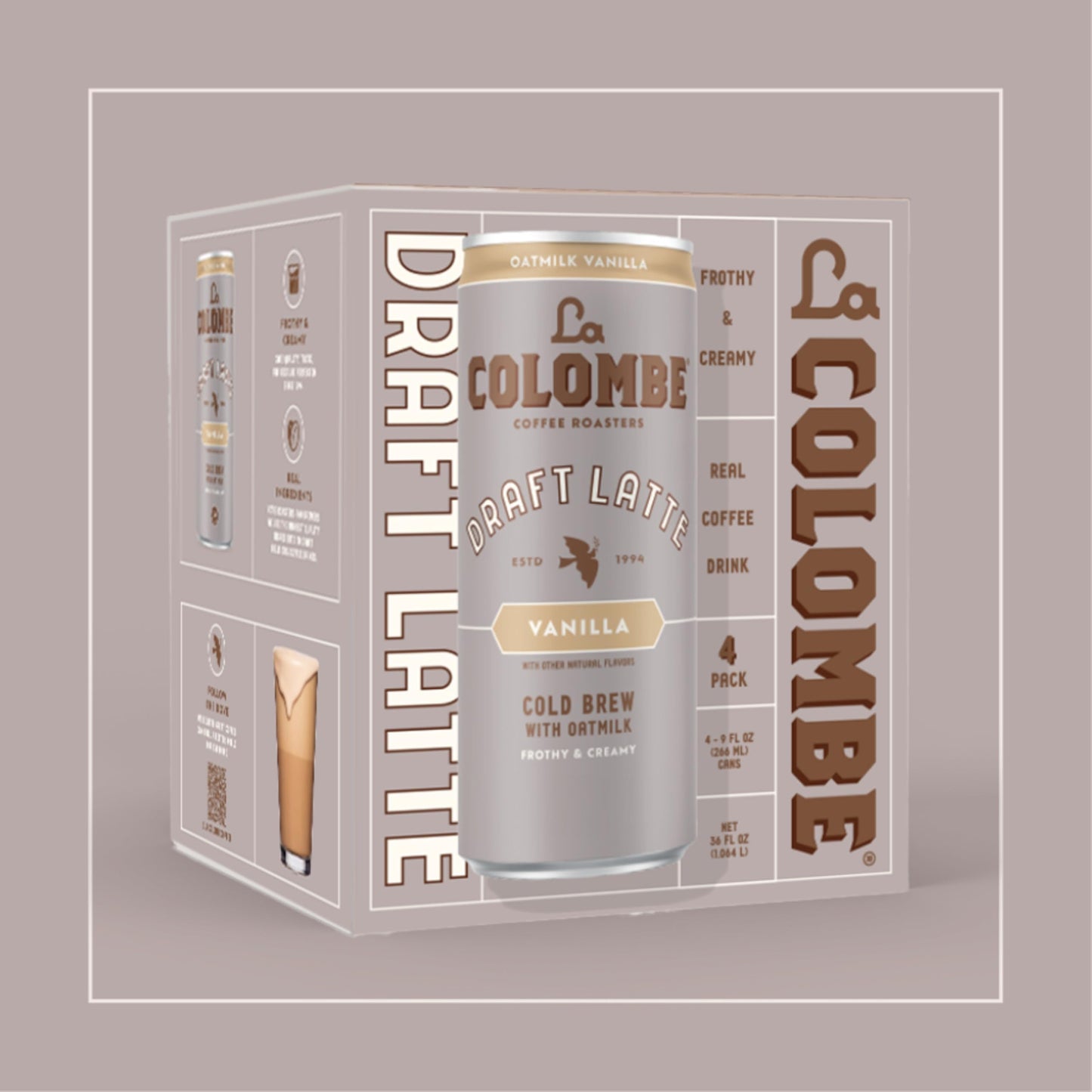 La Colombe Vanilla Draft Latte - Oatmilk - 9 Fl Oz (Pack of 4) - 100% Arabica Cold Brew Coffee - Dairy-Free Vegan - Model OATVAN4