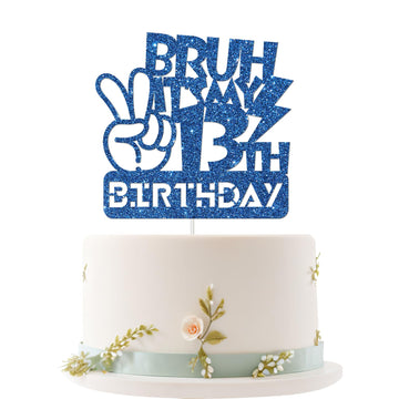 Embhhor Bruh It's My 13th Birthday Cake Topper, Dude Bro I'm 13, Teen Boys Happy 13th Birthday Party Cake Decorations, Blue Glit