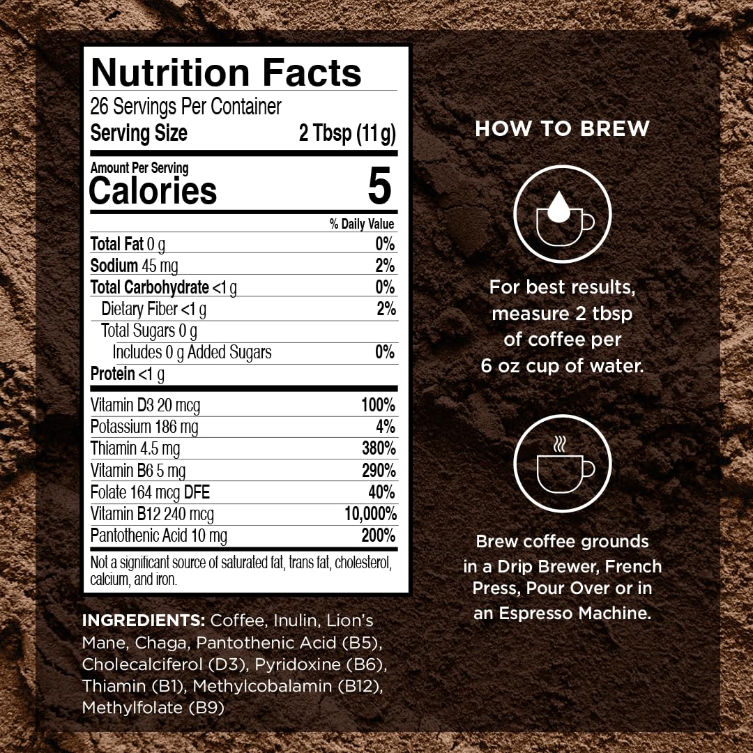 VitaCup Focus Mushroom Coffee Grounds, Vanilla Flavored Coffee with Lions Mane, Chaga, B Vitamins, D3, Boost Focus, Immunity, Me