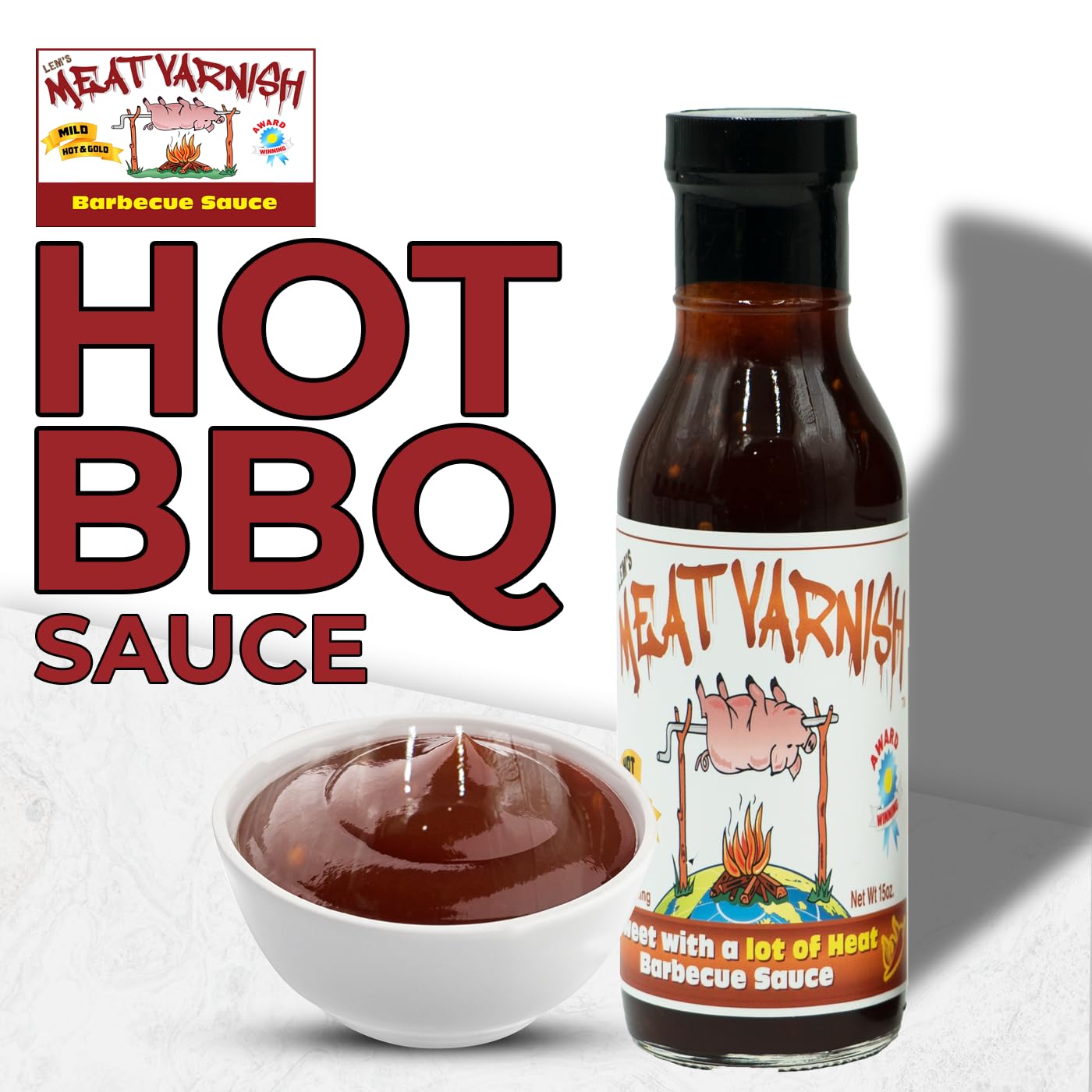 Lems Meat Varnish Hot BBQ Marinade - Gluten Free Spicy BBQ Sauce for Meat & Chicken - 12 oz Bottle