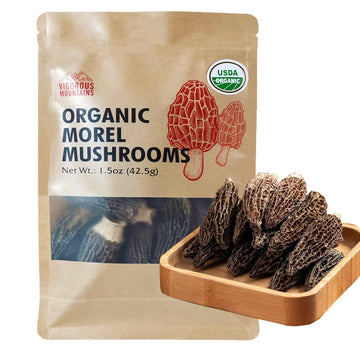 VIGOROUS MOUNTAINS Organic Dried Morel Mushrooms for Cooking, Intact Shapes, Short Stems with Rich Aroma Premium Dry Morels 1.5 