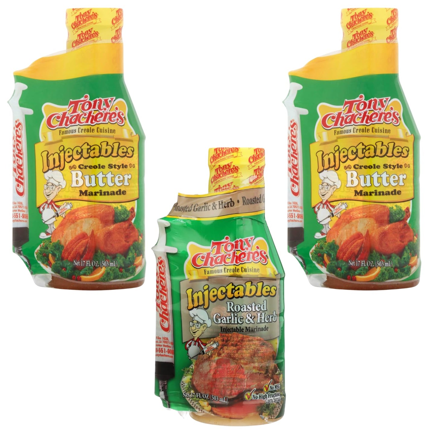 Tony Chachere Injectable Marinade Variety Pack, Butter And Roasted Garlic, 17 Fl. Oz, 3 Count
