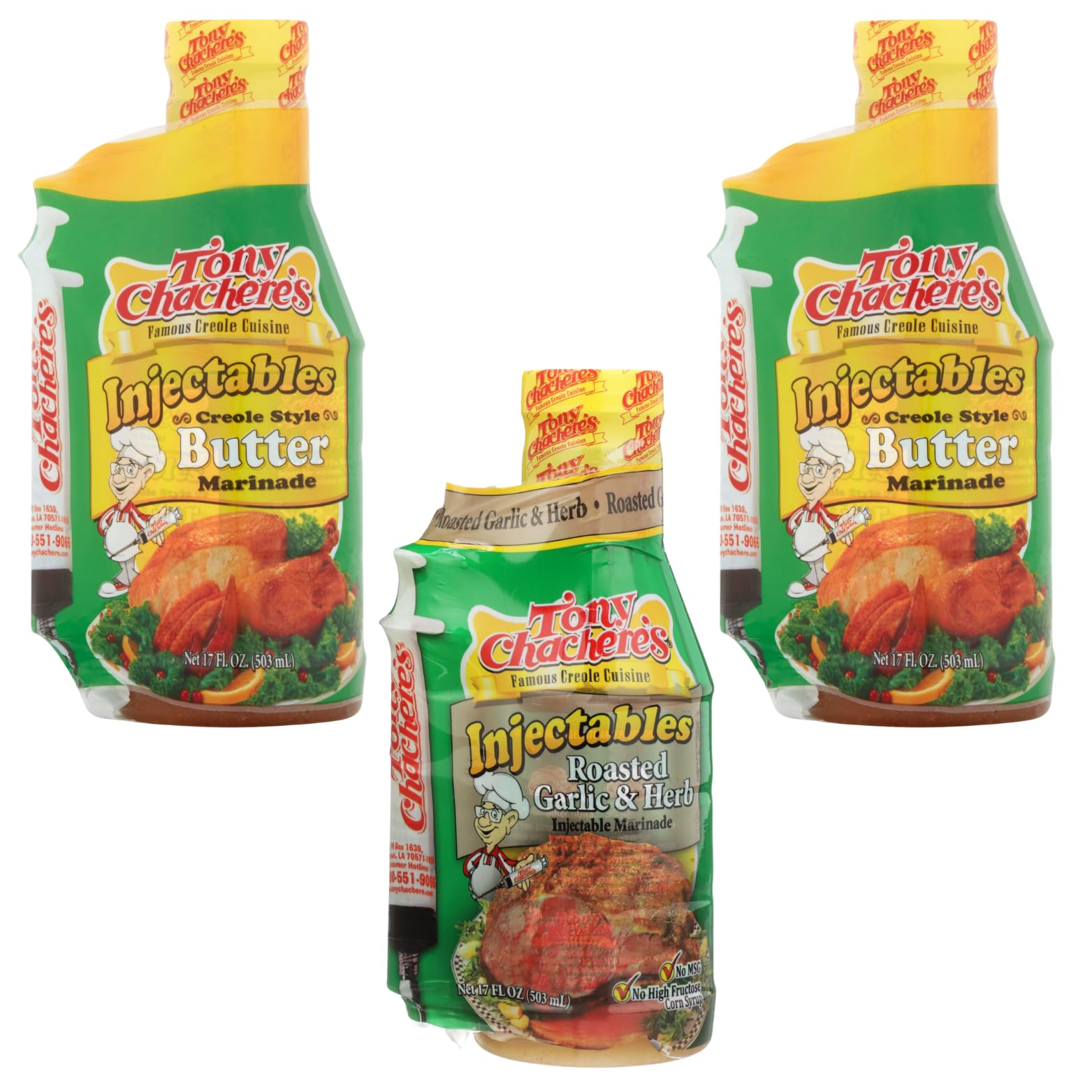 Tony Chachere Injectable Marinade Variety Pack, Butter And Roasted Garlic, 17 Fl. Oz, 3 Count