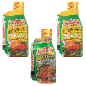 Tony Chachere Injectable Marinade Variety Pack, Butter And Roasted Garlic, 17 Fl. Oz, 3 Count