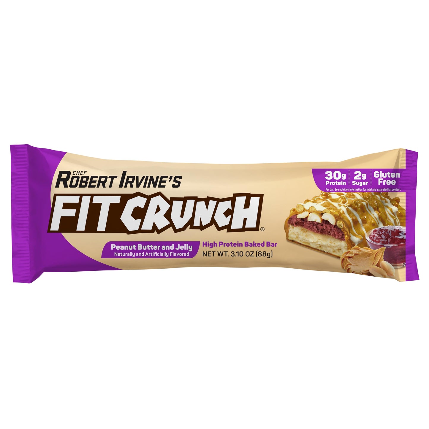 Fitcrunch Full Size Protein Bars, 6-Layer Baked Bar, 2G Of Sugar, Gluten Free & Soft Cake Core (12 Bars, Peanut Butter And Jelly
