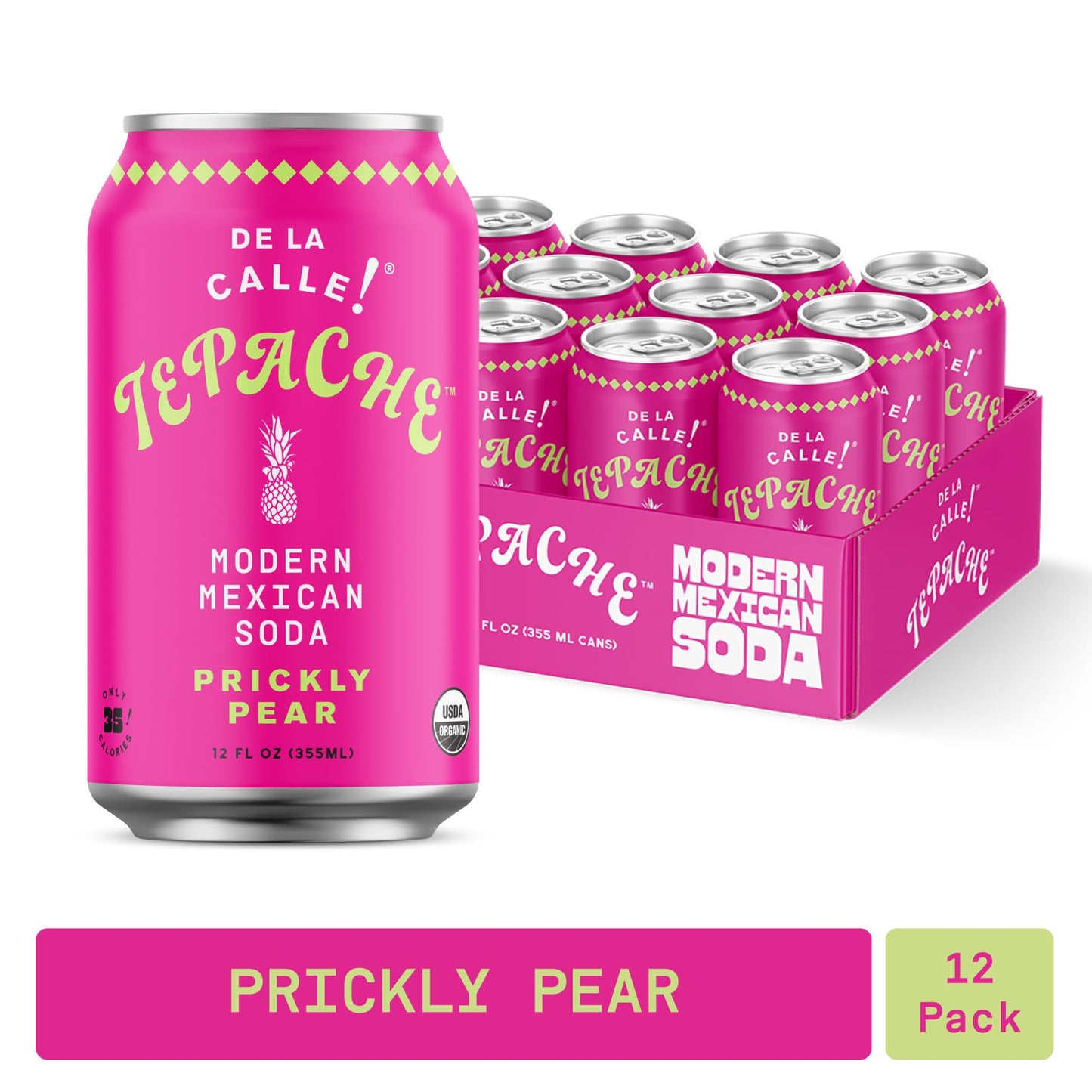De La Calle Tepache Cactus Prickly Pear Sparkling Beverage, Organic, Low Sugar, 12 Fl Oz (Pack of 12), Clear