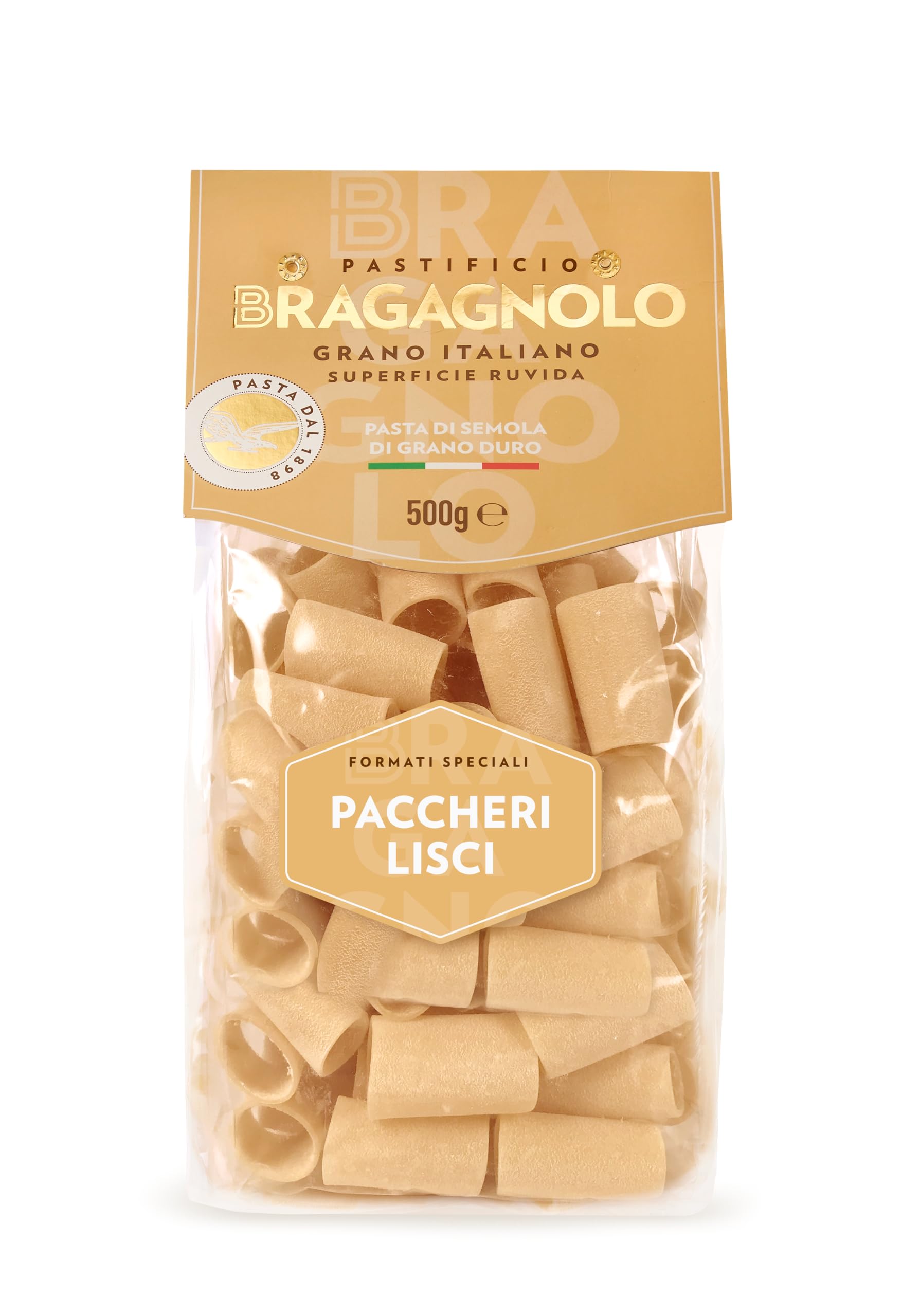 Pastificio Bragagnolo, Paccheri Lisci 878 Bronze-Drawn, 100% Italian Pasta, Made with Durum Wheat Semolina Flour, Non GMO (1 LB.