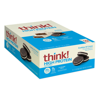 think! Protein Bars, High Protein Snacks, Gluten Free, Kosher Friendly, Cookies and Crme, Nutrition Bars, 2.1 Oz per Bar, 10 Cou