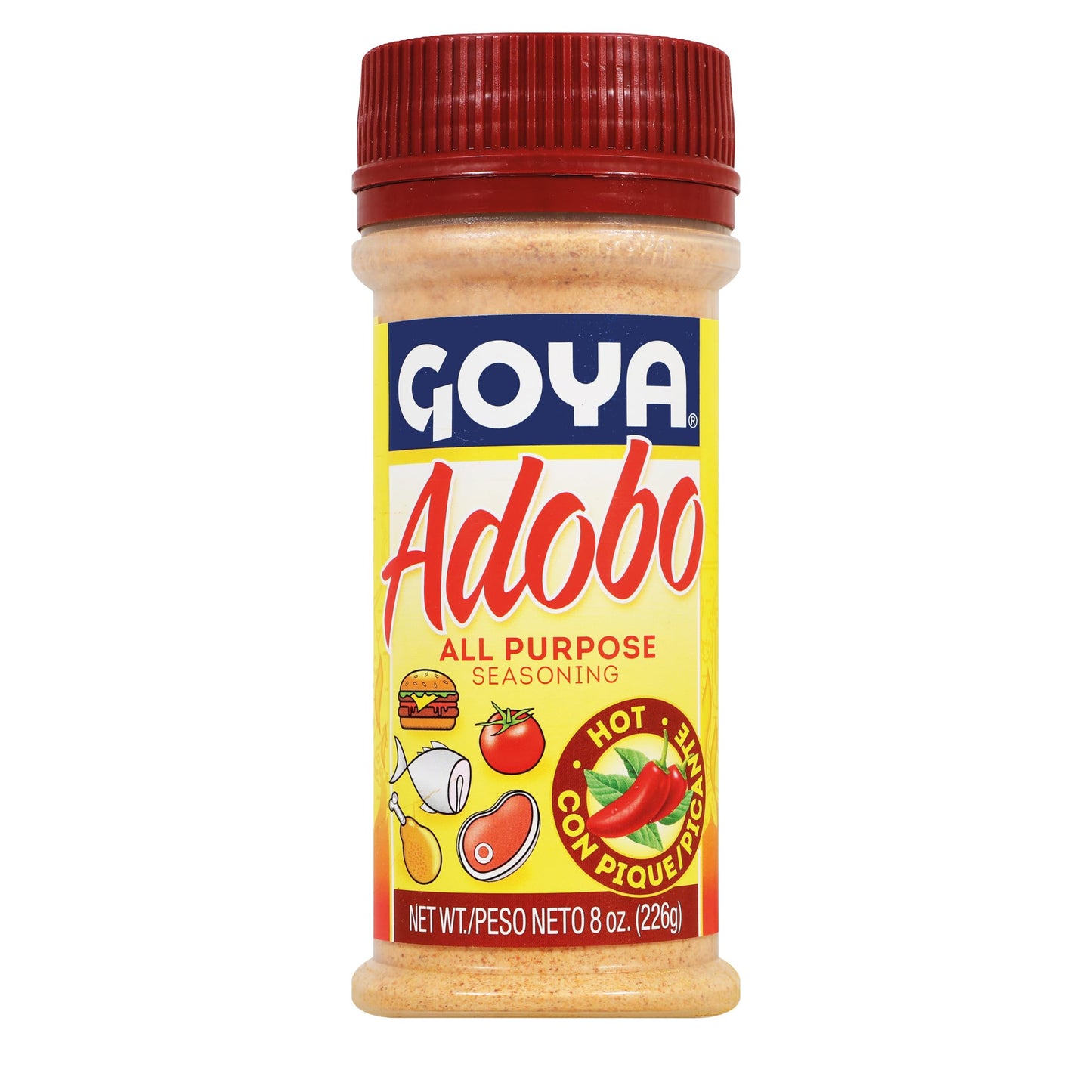 Adobo Hot All Purpose Spice by Goya, Poultry, Seafood, Meat, and Vegetable Seasoning, Latin Spicy Blend, Mexican Seasoning, 8oz.