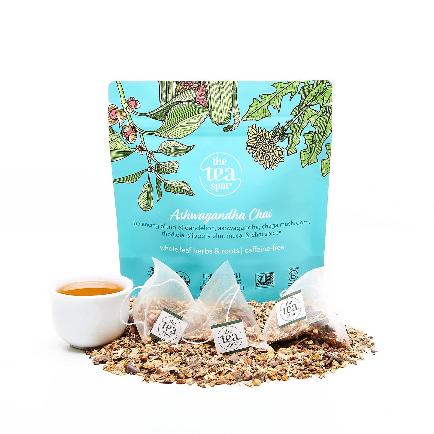 The Tea Spot Organic Ashwagandha Herbal Tea With Adaptogen For Immune Support & Stress Management | Blend Of Dandelion, Chaga & 