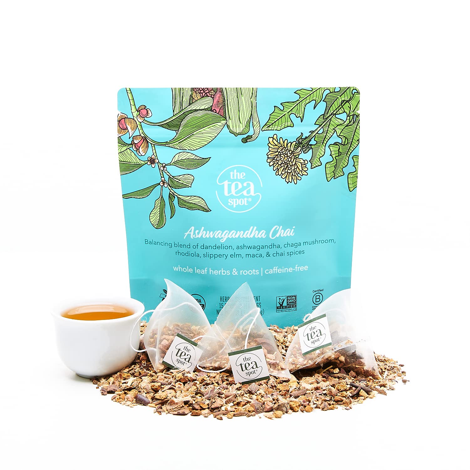 The Tea Spot Organic Ashwagandha Herbal Tea With Adaptogen For Immune Support & Stress Management | Blend Of Dandelion, Chaga & 
