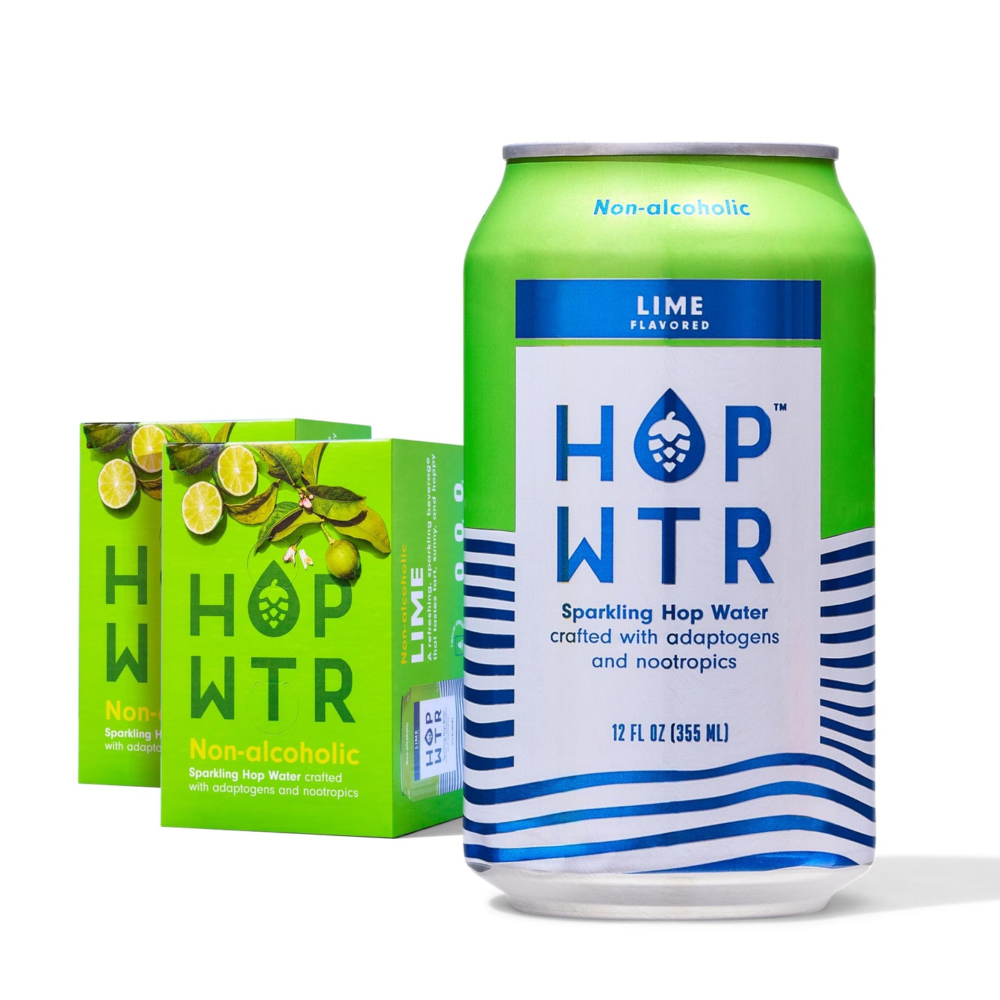 Hop Wtr Sparkling Hop Water  Lime 12 Pack  Sugar Free  Low Carb Non Beverage-Style Drinks  Na Malt Drink  Adaptogen Drink  No Calories  Adaptogens & Nootropics For Added Benefits  12 Oz Cans