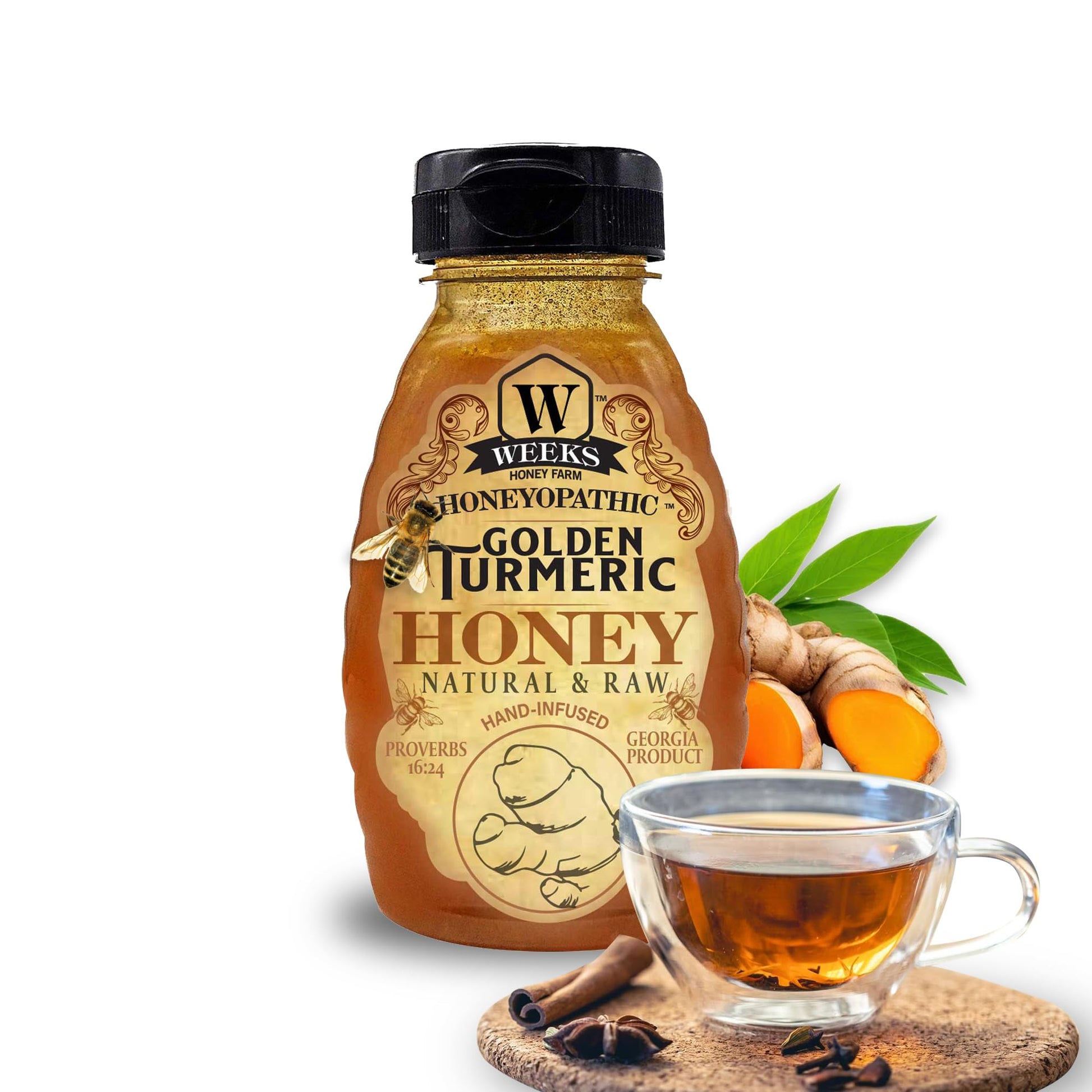 Weeks Honey Farm Honeyopathic Honey - Infused Supplements (8 Ounce, Golden Turmeric)