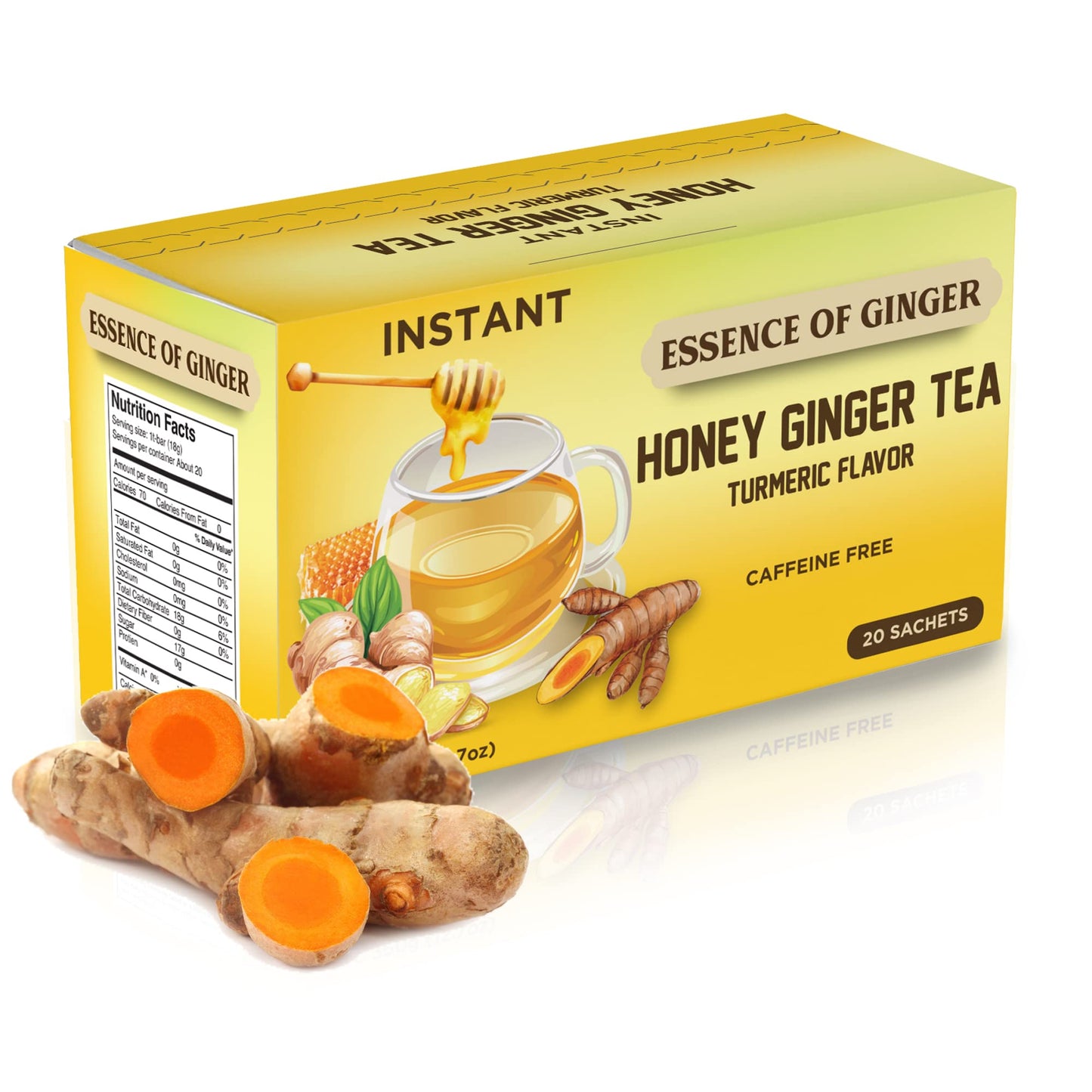 Essence Of Flavor Blendger Natural Honey Flavor Blendger Turmeric Tea - 20 Packets - Instant Herbal Tea Bags Made With Real Pure Honey  Fresh Flavor Blendger And Turmeric Root - Energy Blend Free