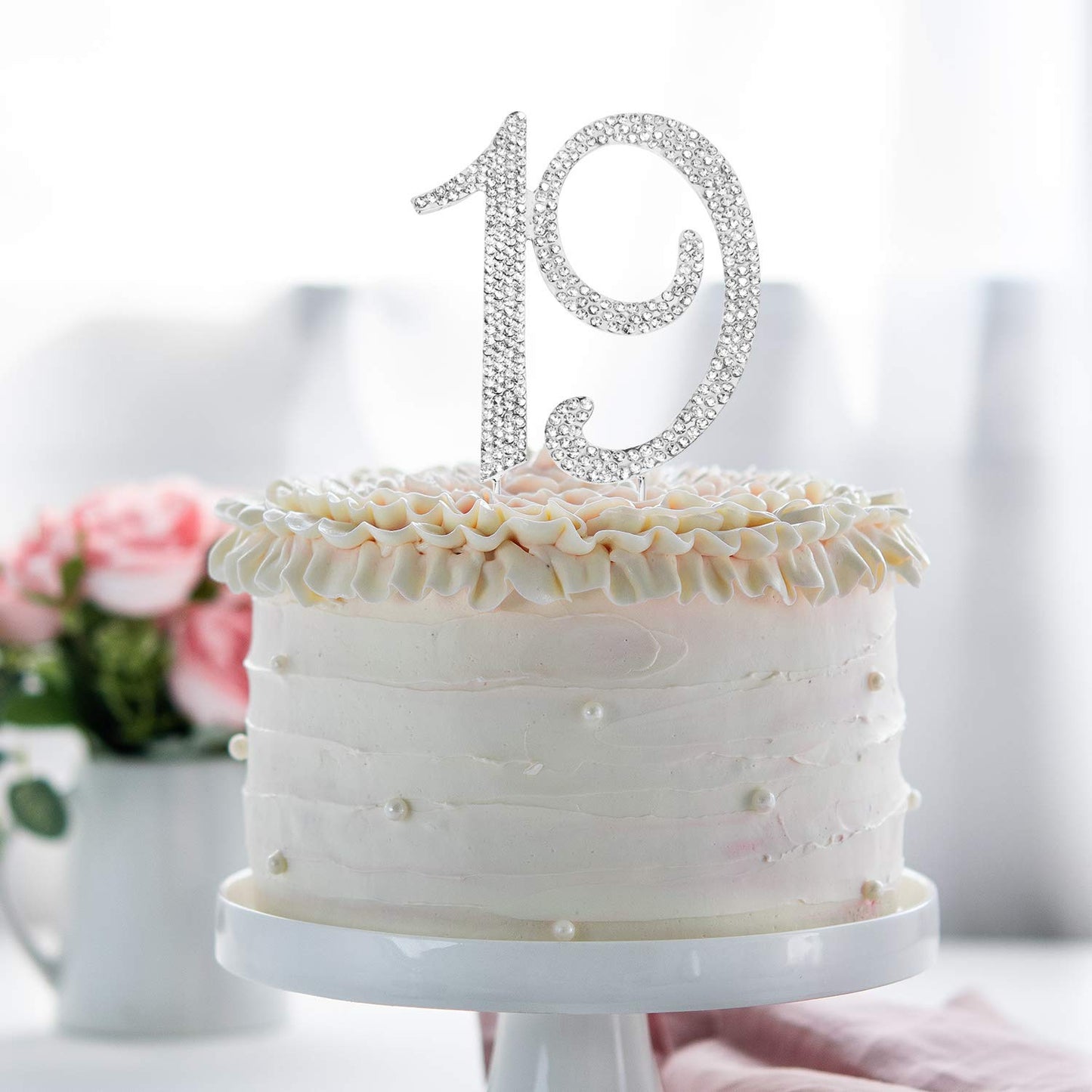 Hatcher Lee Bling Crystal 19 Birthday Cake Topper - Best Keepsake | 19Th Party Decorations Silver