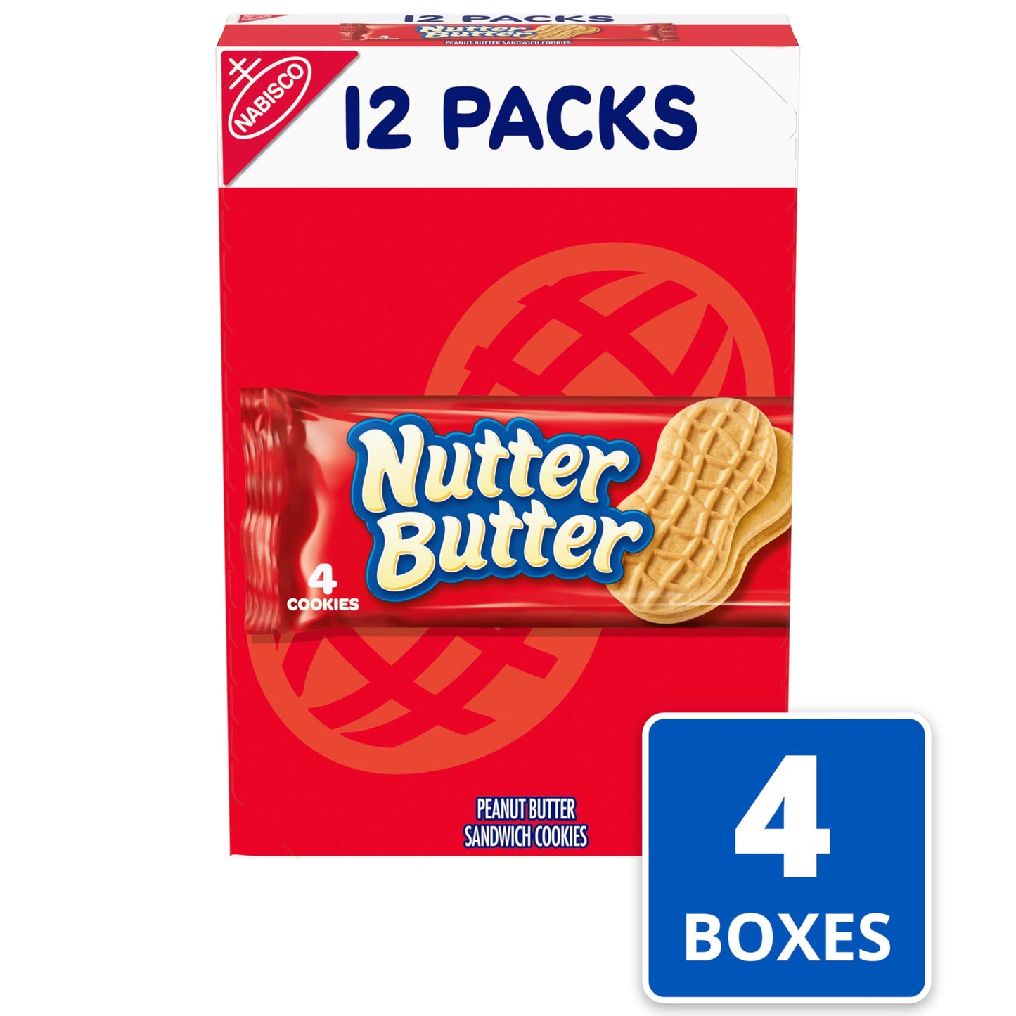 Nutter Butter Peanut Butter Sandwich Cookies, 48 Snack Packs (4 Cookies Per Pack, 4 Boxes)