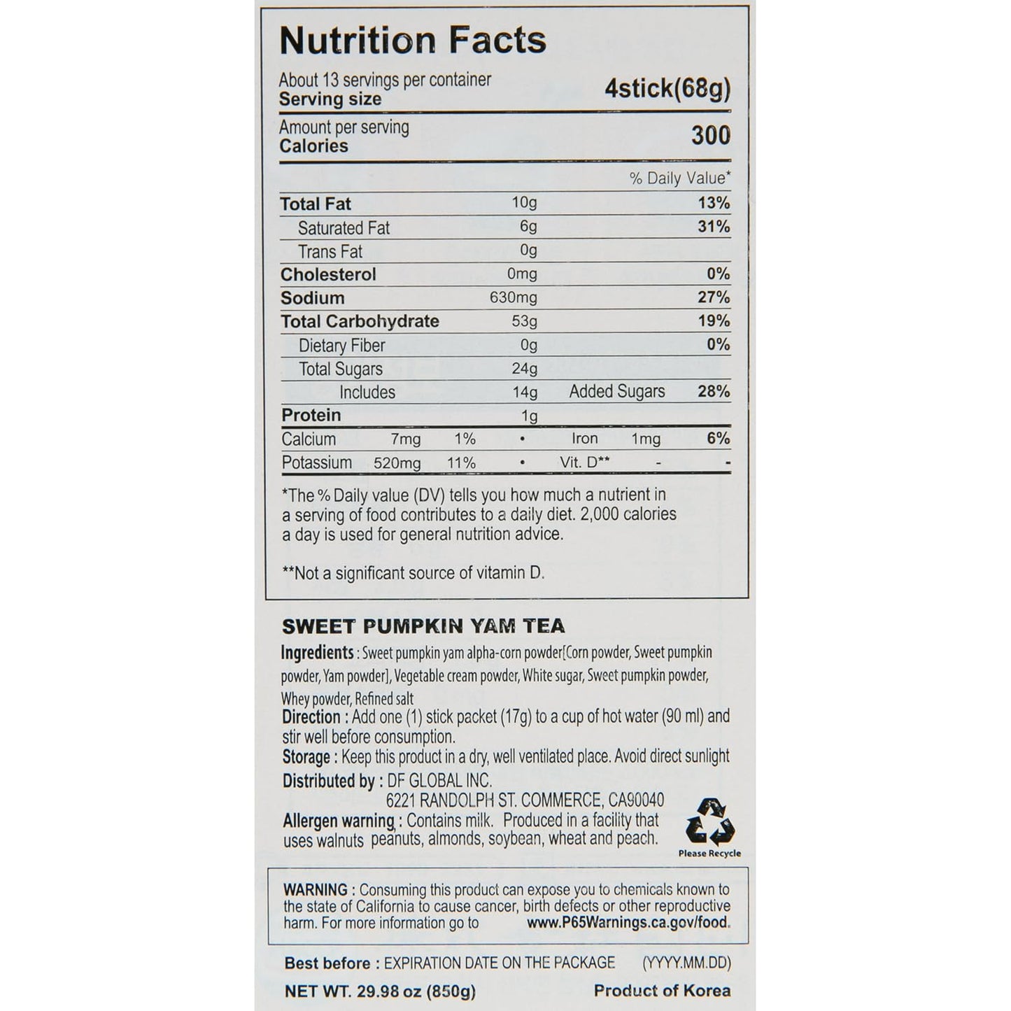 Damtuh Corn Flake, Potato & Yam Tea - Savory Meal Powder Replacement Drink, Crunchy & Nutty Flavor, Instant Breakfast Option, 20