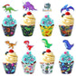 48 Pieces Dinosaur Cupcake Toppers And Wrappers, Cartoon Dino For Boys Girls Kids Birthday Party Baby Shower Jurassic Park Theme