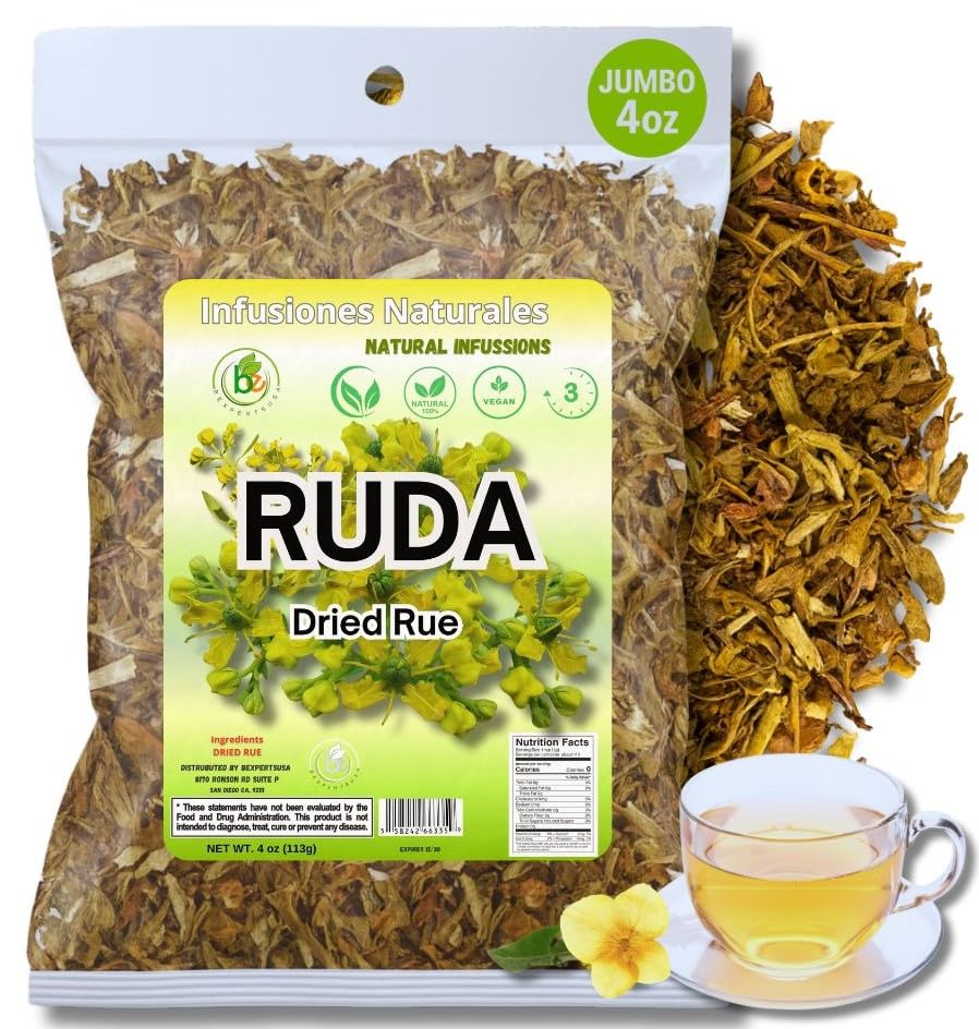 Ruda Seca T? - Rue Dried Herbs Tea - 4 oz (113 g) - Ruta Graveolens Loose Leaf - Traditional Herbal Infusion - 100% Natural  Wildcrafted  Vegan  Non-GMO - by BexpertsUSA