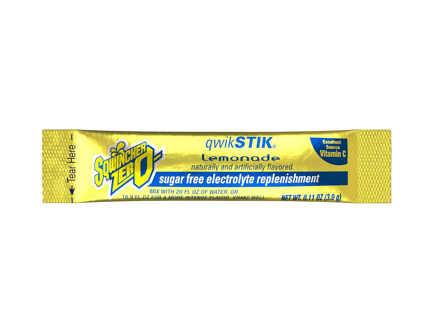 Sqwincher Electrolyte Powder Drink Mix, Sugar Free, Low Calorie, Lemonade, 0.11 oz Packet, Pack of 50, Yellow, Model 060103-LA-