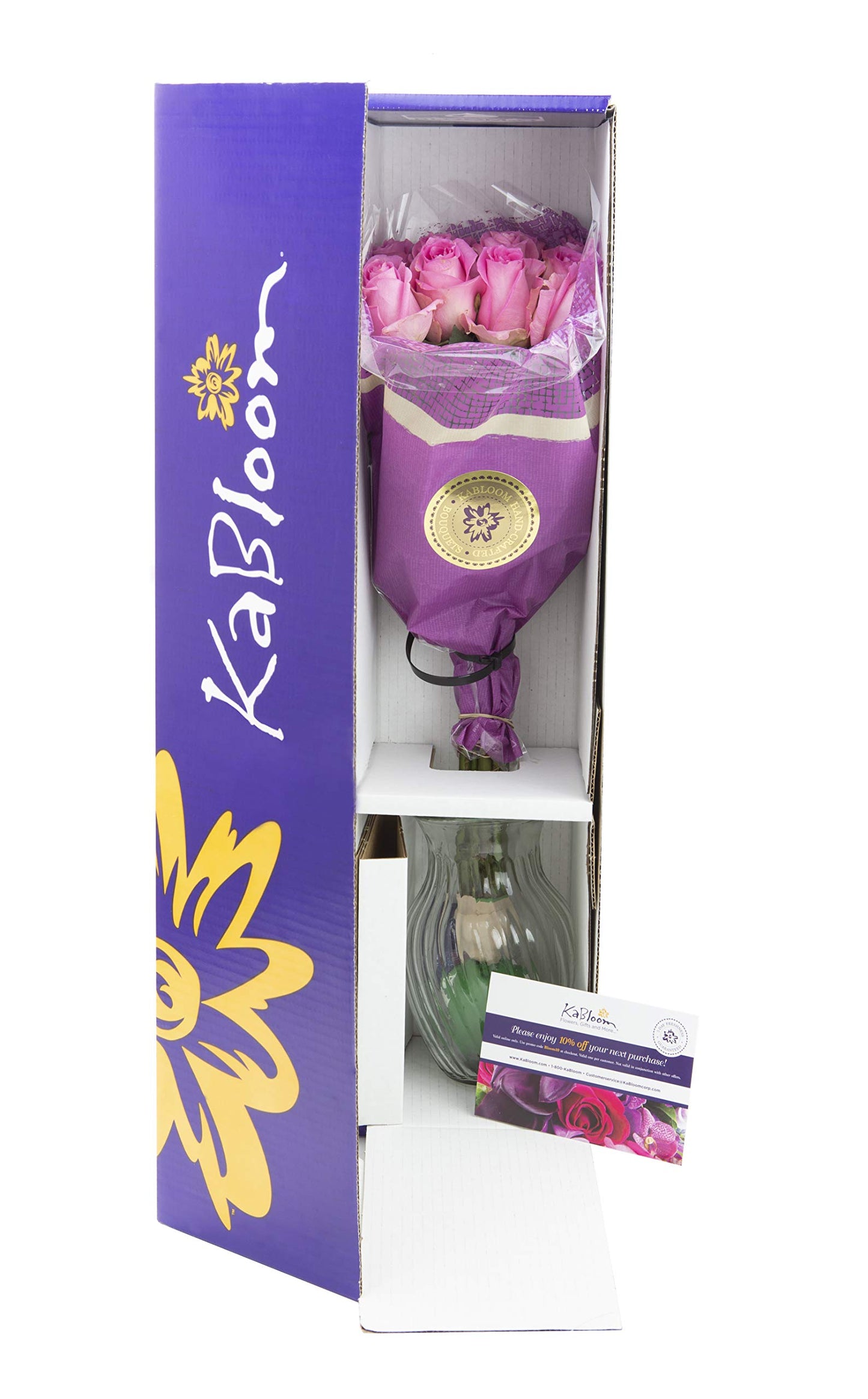KaBloom Fresh Pink Roses Bouquet - 18 Stems with Vase, Fall Collection, Model KADF3785-V118-A999-1