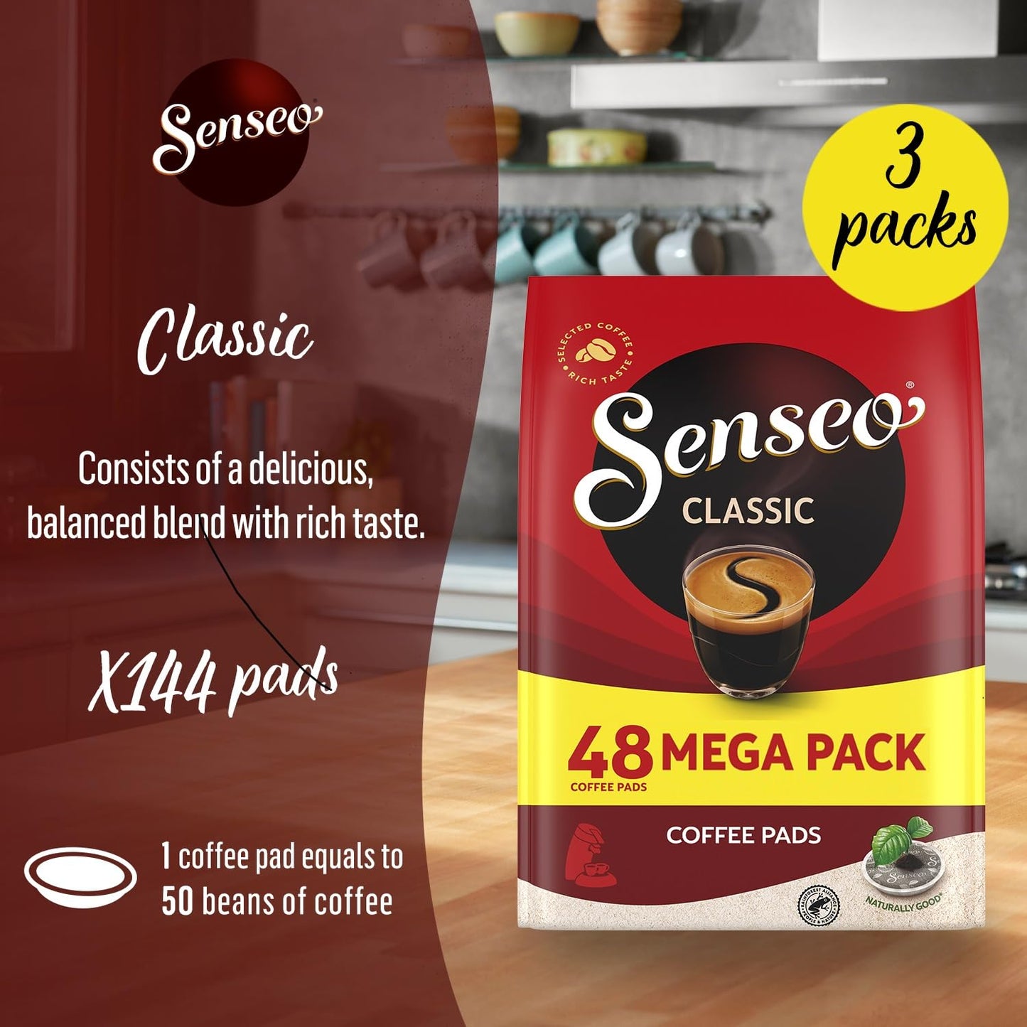 Senseo Classic Medium Roast Coffee Pods, 96 Count, Smooth Flavor, Compatible with PeleCom Machine, DE0526_03