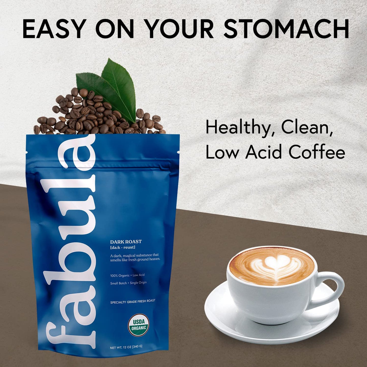 Fabula Coffee Dark Roast Whole Beans - Organic - Low Acid - Single Origin -Non Gmo - Mold Free - 12 Ounces