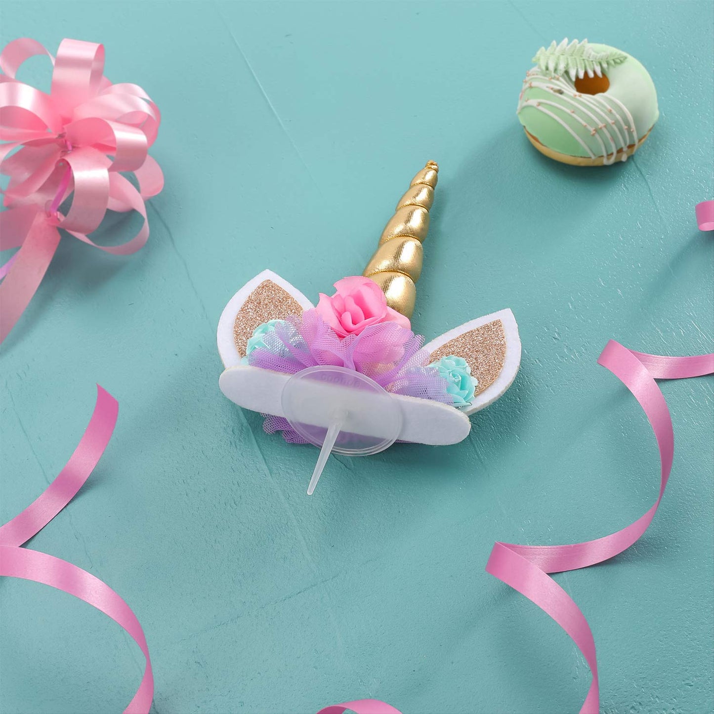 Coonoe, Unicorn Cake Topper,Handmade Party Cake Decoration Supplies With Eyelashes And Stack,Reuasble Gold Horn For Birthday Par