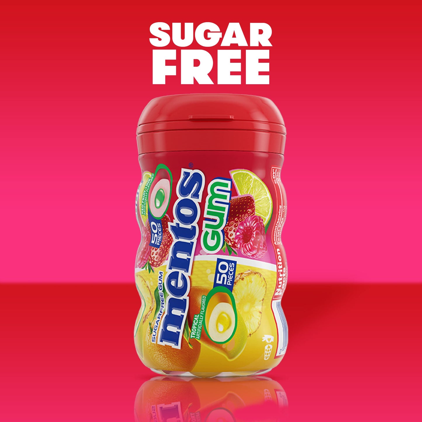 Mentos Sugar-Free Chewing Gum, Tropical, Red Fruit And Lime, 50 Piece Bottle (Pack Of 4 Bottles)
