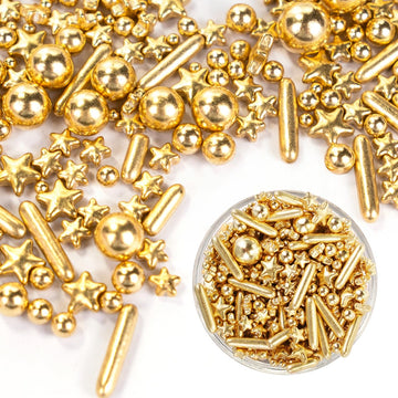 Dazzjoy Edible Gold Pearl Sprinkles, Sugar Candy Pearls, Food Grade, 130g/4.58oz, Gold Star Pearls Sprinkles for Cake Decorating