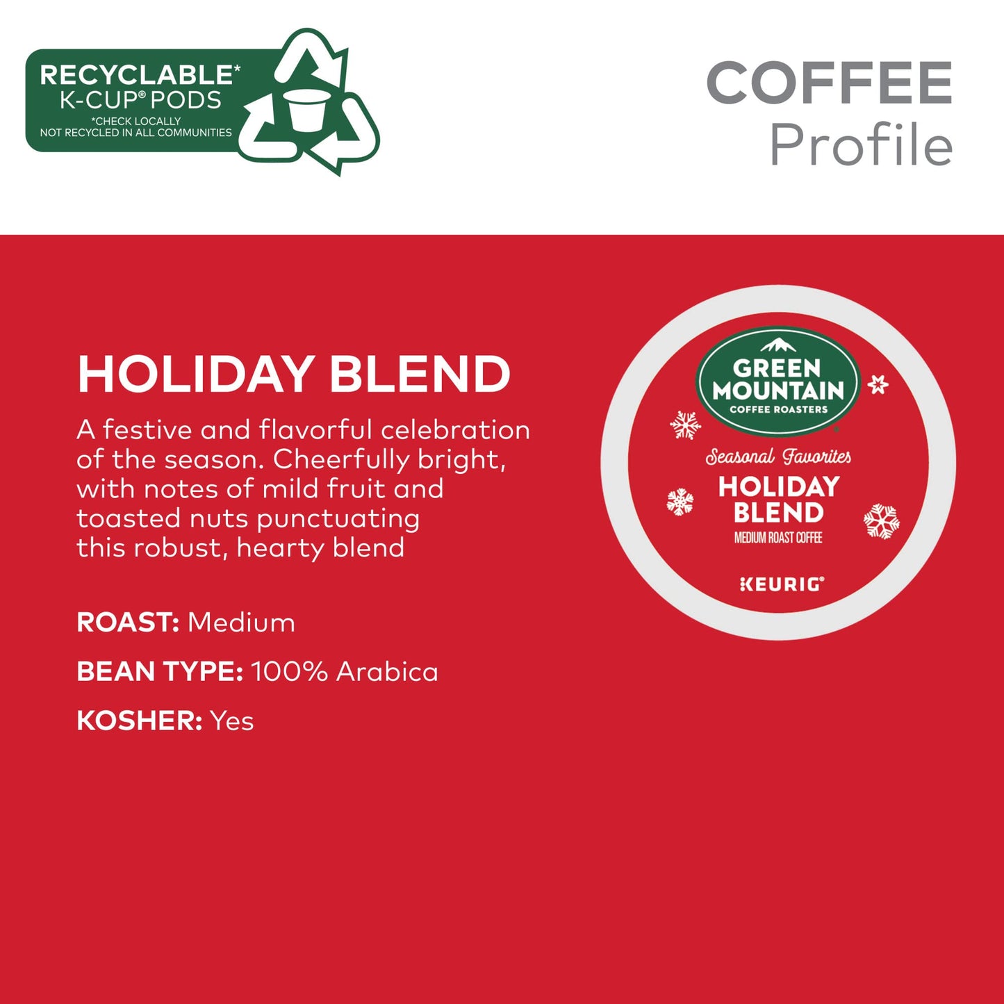 Green Mountain Coffee Roasters K-Cups, Holiday Blend, 10 Count