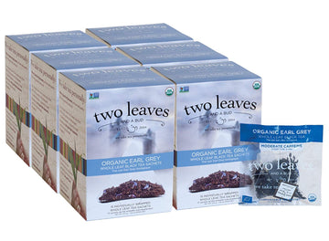 Two Leaves And A Bud Organic Earl Grey Tea Bags, Whole Leaf Caffeinated Black Tea In Compostable Sachets, Caffeinated Black Tea