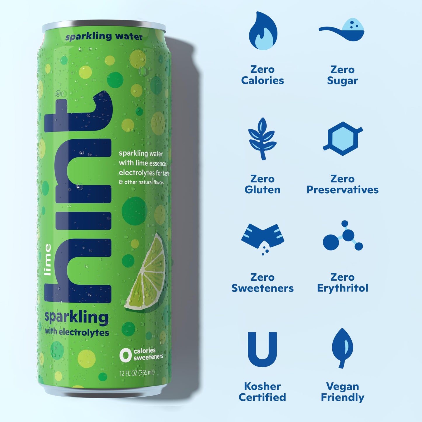 Hint Sparkling Water, Lime Flavor, Zero Calories, Sugar Free, 12 Fl Oz Cans, Pack of 12