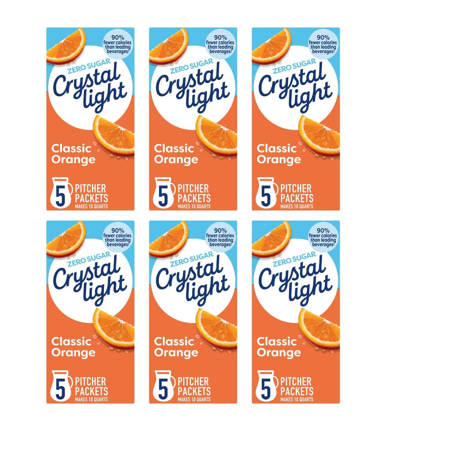 Crystal Light Drink Mix, 5 Pitcher Packets, for Flavorful Hydration and Shareable Refreshment, Classic Orange Natural Flavor, Ze