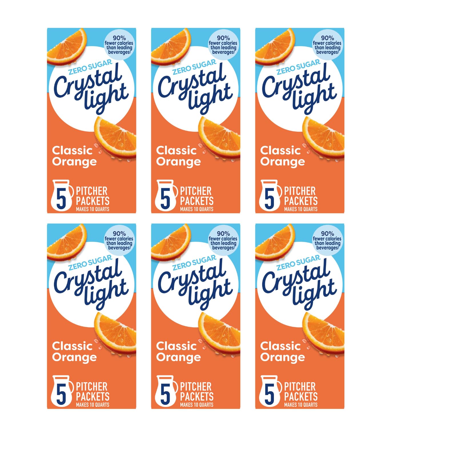 Crystal Light Drink Mix, 5 Pitcher Packets, for Flavorful Hydration and Shareable Refreshment, Classic Orange Natural Flavor, Ze