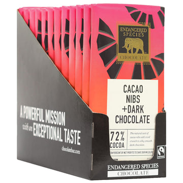 Endangered Species Dark Chocolate Bar With Cacao Nibs (72% Cocoa)