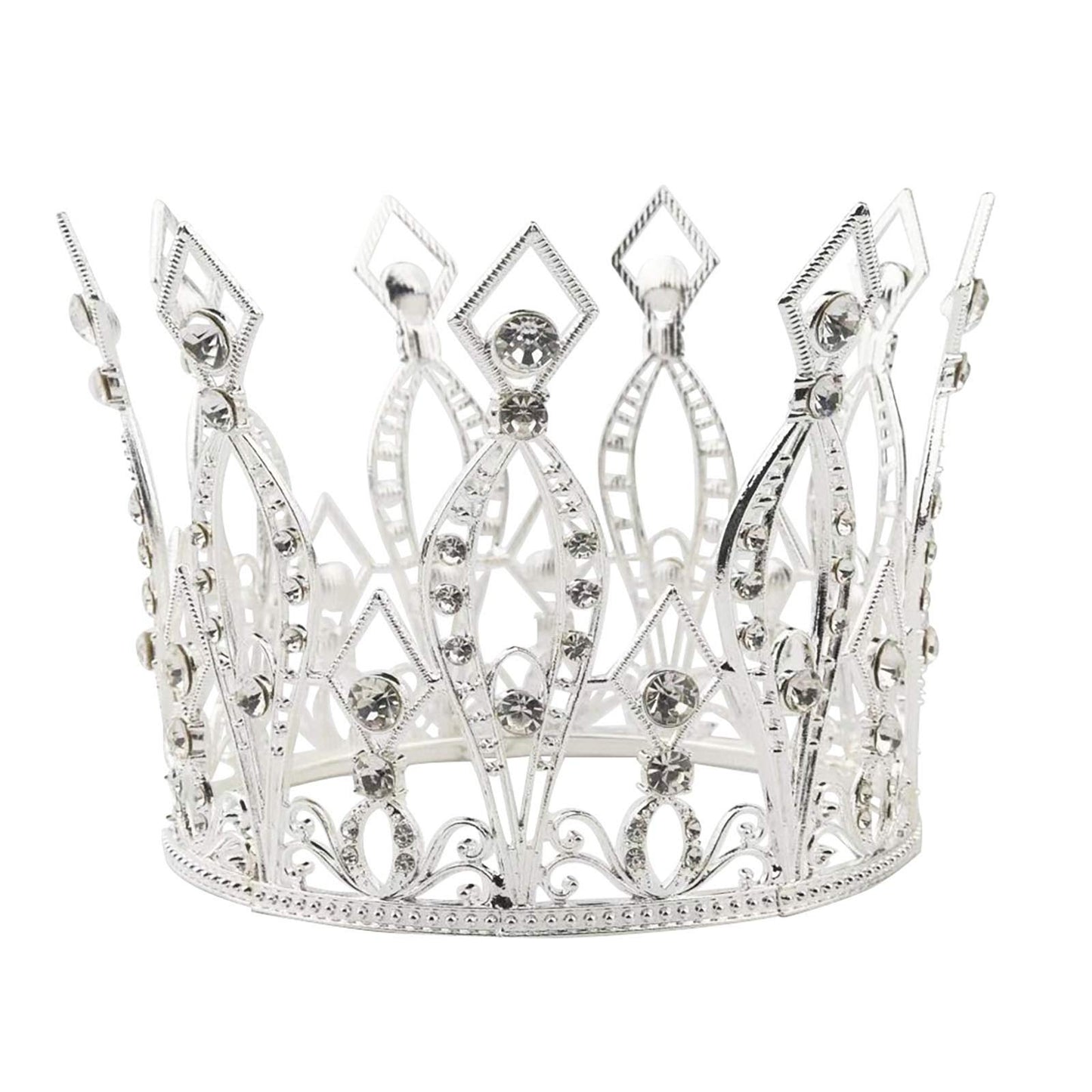 Crown Cake Topper Rhinestone Crystal Handmade Tiara Cake Decoration For Baby Shower Birthday Wedding Party Favors (Silver)
