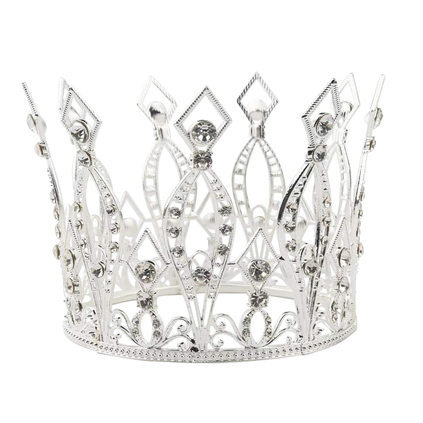 Crown Cake Topper Rhinestone Crystal Handmade Tiara Cake Decoration For Baby Shower Birthday Wedding Party Favors (Silver)
