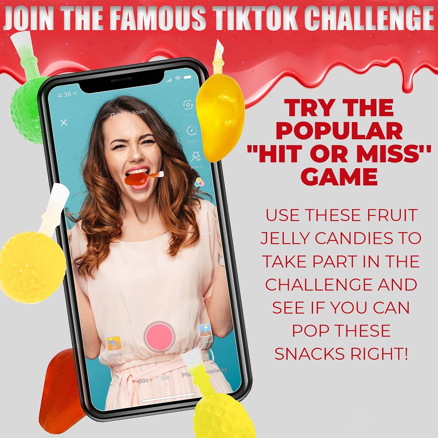 Fusion Select Jelly Fruit Snack Jelly Fruits Hit Or Miss Candy Challenge - Fruit-Shaped Jelly- Assorted Flavors, Strawberry, Ora