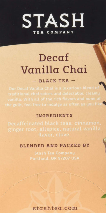 Stash Tea Decaf Vanilla Chai Tea, 6 Boxes With 18 Tea Bags Each (108 Tea Bags Total)
