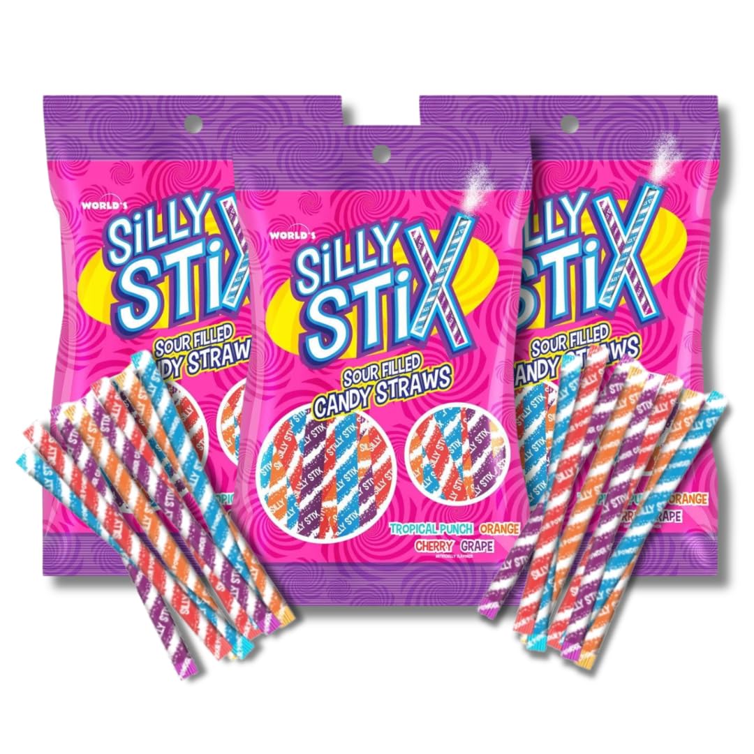 LYZAS SWEETS & TREATS Candy Straws - Sour Filled, Pack of 3, 2.75 oz Bags, 19.1 cm